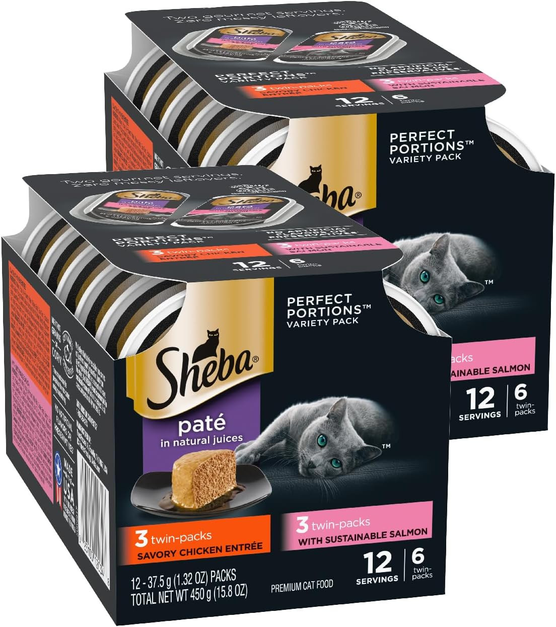 Sheba Perfect Portions Wet Cat Food Pate Chicken Salmon 15.8 Ounce Pack of 2