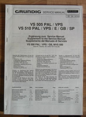 Original Manual - Serviceanleitung Grundig VS 505 PAL/VPS VS 510 PAL/VPS
