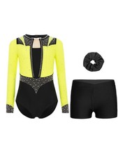 Kids Girls Sets Long Sleeve Dancewear Dance Outfit Practice 3-Piece Bodysuit
