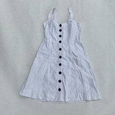 Madewell Dress Womens 2 White Linen Cotton Short Strap Sleeve Button Front Mini