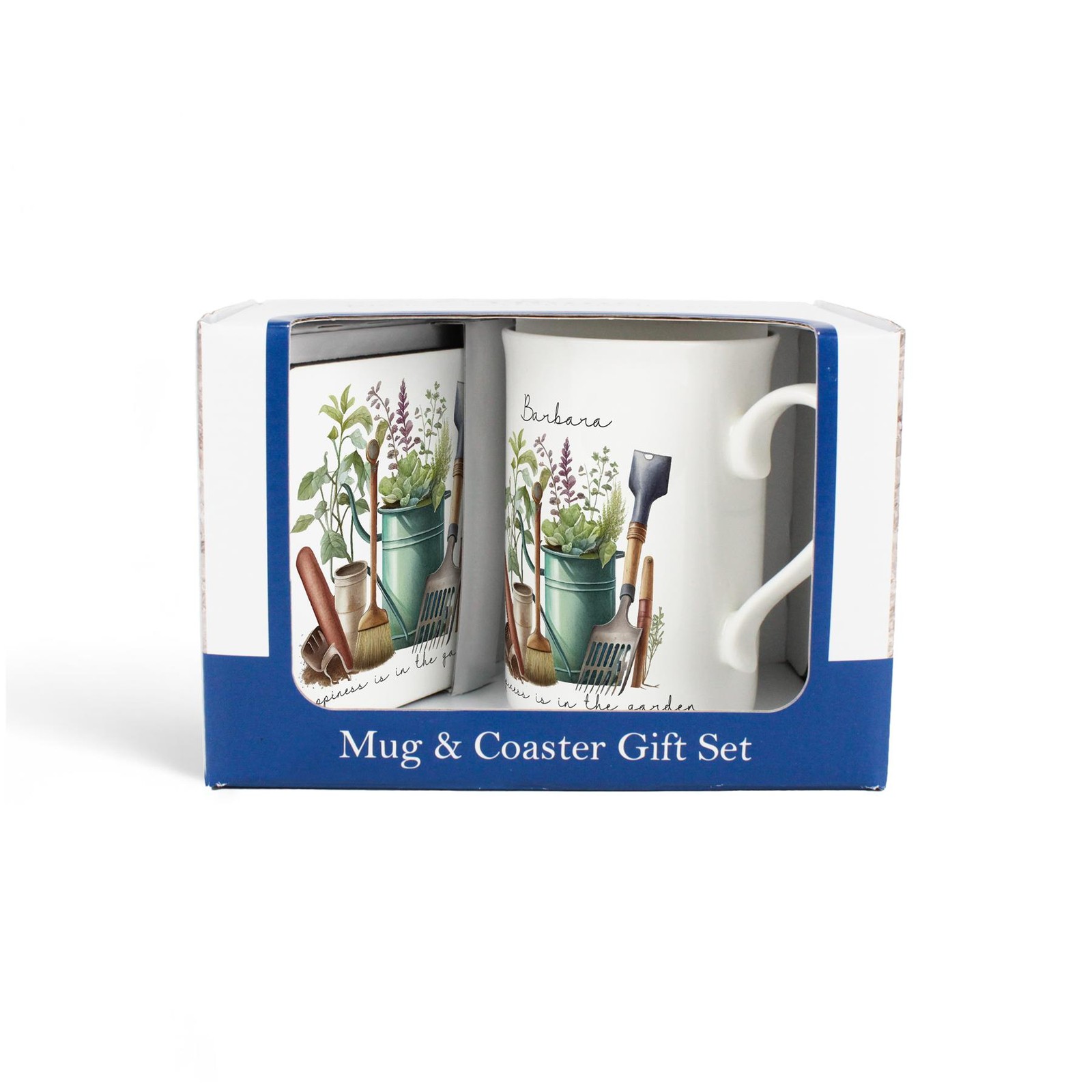 Happiness Is In The Garden Personalised Mug & Coaster Set - Gifts for Gardeners