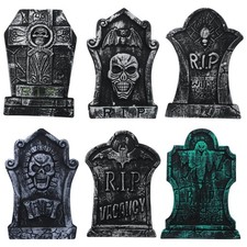 6 Pack Halloween Foam Tombstones Graveyard Headstone With 12 Plastic Stakes