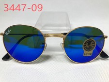Ray-Ban RB3447 Round Gold Frame Light blue Lens Sunglasses 140MM