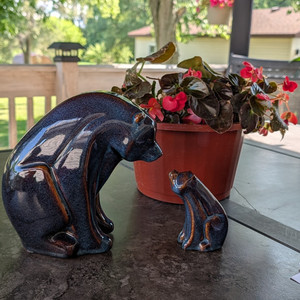 Blue Speckled Glazed Ceramic Bear Figurines Set of 2 (Large Bear & Cub)