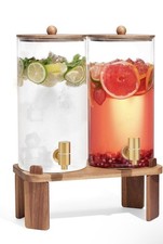 2 PCS 1.5 Gallon Drink dispenser, Glass Beverage Dispenser With Wood Stand, L...