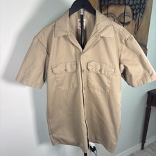 Dickies Men  s Beige Short Sleeve Work Shirt Button Front Uniform Size Medium