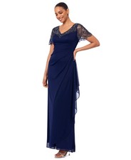 Xscape Women's Beaded Sheer-Sleeve Jersey Dress - Navy - 6