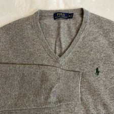 Polo Ralph Lauren Men Med Merino Wool V-Neck Sweater Gray Italian Yarn Pony Logo