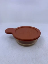 BROWN GLASS VISIONS GLASS CONTAINER W/ LID.