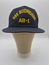Vtg USS Budweiser AB-1 Anheuser–Busch Beer New Era Snapback Cap Made In USA OSFM