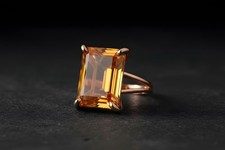 Citrine Ring Anemone Jewelry 14k Rose Gold Rectangle Cut Statement