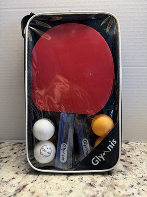 Glymnis Ping Pong Paddles Set of 2 Table Tennis Rackets 4 Balls Storage Bag NIP