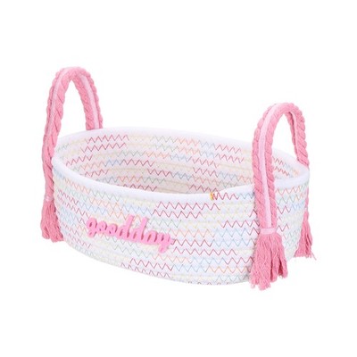 Rectangular Rope Basket, 11x5.9x7.1 Inch Small Woven Baskets, Colorful/Pink