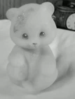 Vintage Fenton Satin Glass Hand Painted Bear Figurine - Signed by Artist
