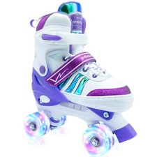 SMOOJOY Adjustable Roller Skates for Girls Boys Kids - 4 Size, Light Up Wheels