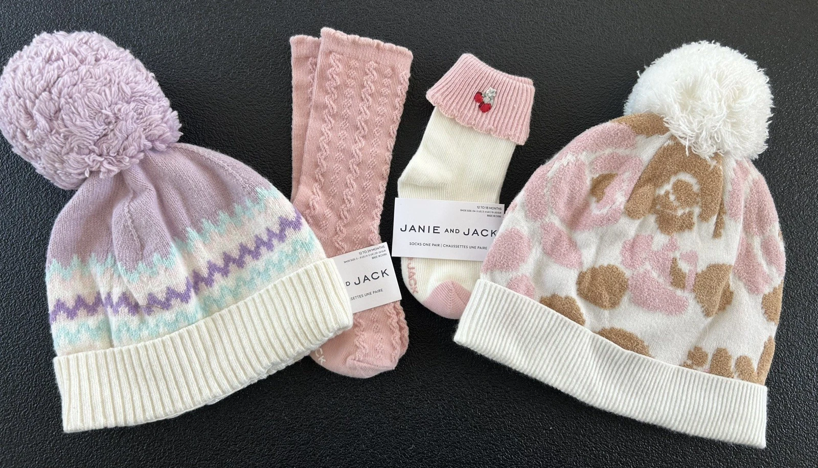 Janie and Jack Hat & Sock Bundle Baby Girl 12-24 Months NWT
