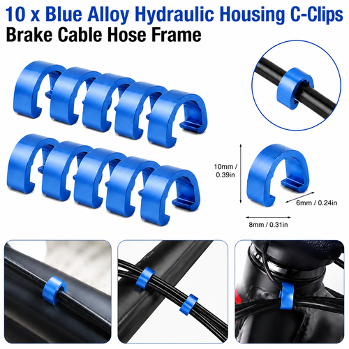 10 Pcs Blue Aluminum Alloy Bike Cable C-clips Brake Cable Housing Clip ...