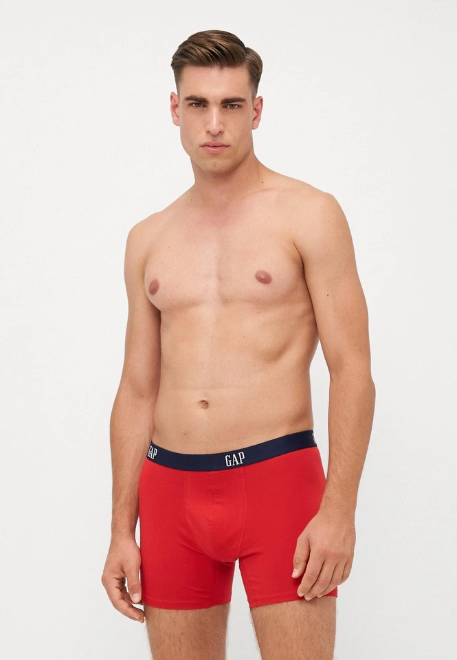 Paquete de 3 calzoncillos boxer GAP para hombre grandes 35-36 blanco rojo azul marino ropa interior elástica de algodón Foto 3 de 4