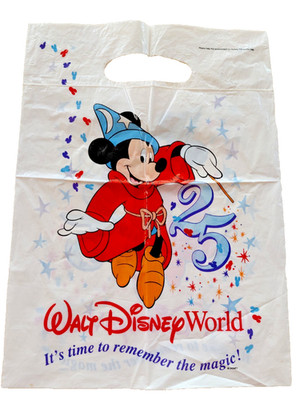 Vintage WALT DISNEY WORLD Lot of 3 Plastic Shopping BAGS - Mickey Minnie Pluto