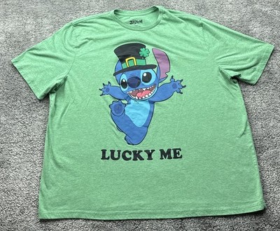 Disney Stitch Shirt Mens 2XL Green Lucky Me St Patricks Day Graphic Tee Tagless