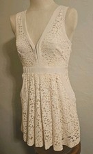 Free People SMALL Sleeveless Lace Beige V-Neck Dress 