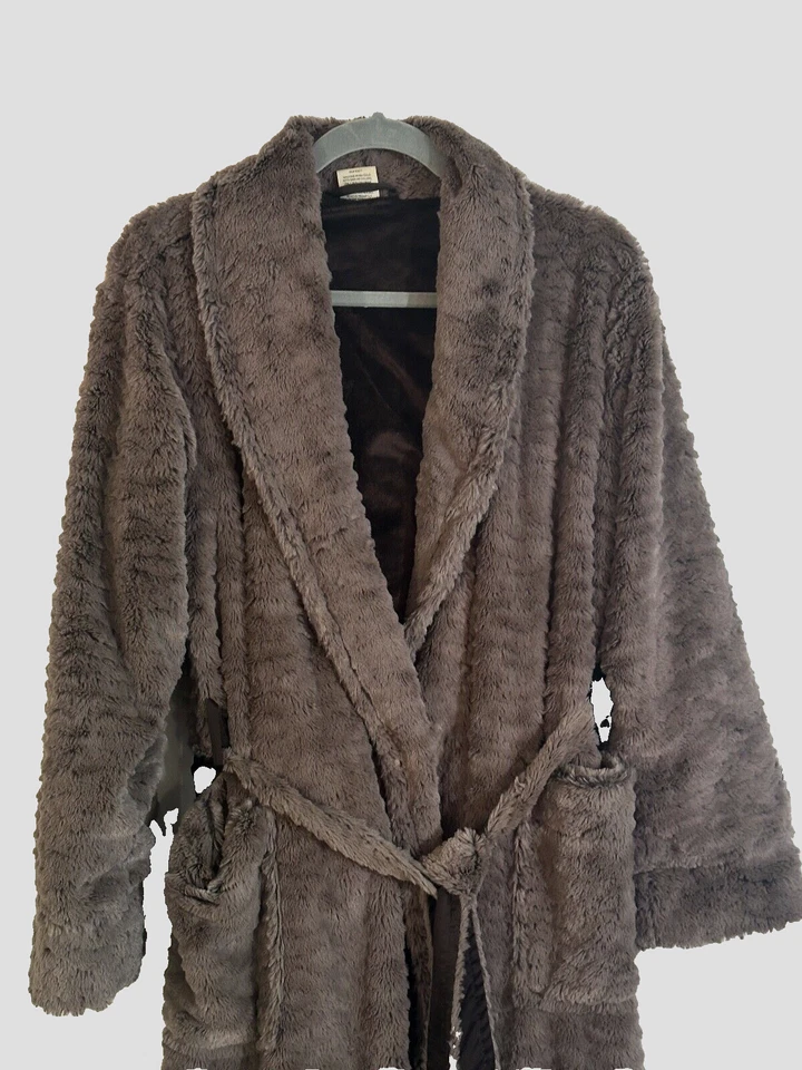 Soma Womens Gray Brown Faux Fur Pinky Plush long Robe Sz S/M belt - Image 2 of 4