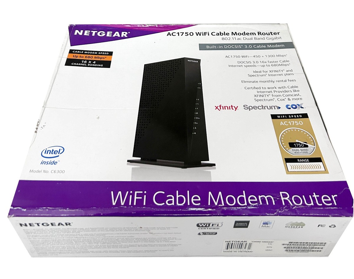 NETGEAR AC1750 WiFi Cable Modem Router Dual Band Gigabit C6300 