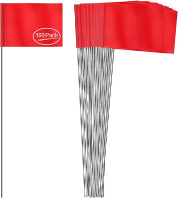 Anley 100 Pcs Stake Flags 4'' x 5'' Vinyl Marking Flags with 15 inches Steel Pole