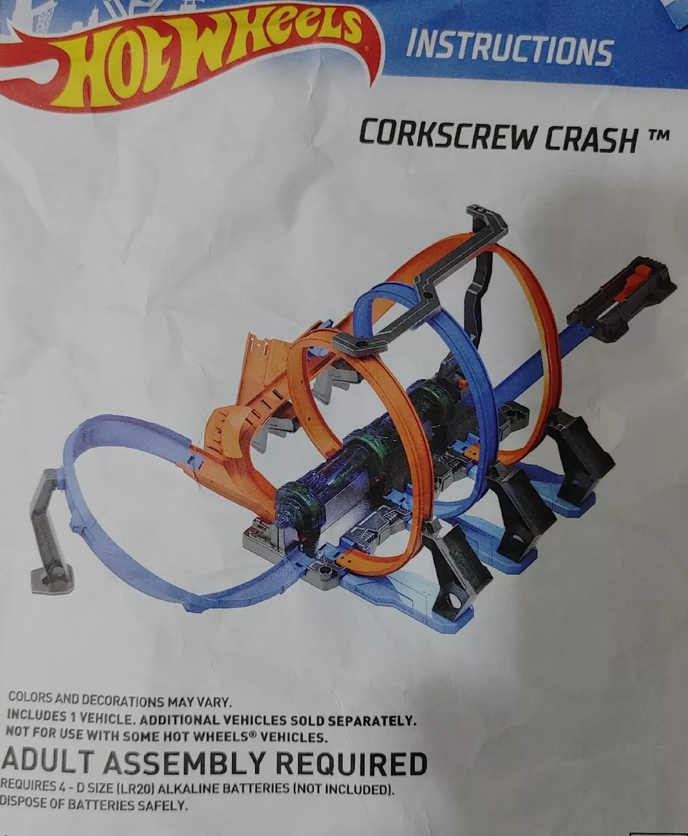 Hot Wheels Corkscrew Crash Track Set 3 Loops Car Launch Playset