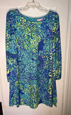 Lilly Pulitzer Colette Tunic Swing Dress Peacock Lagoon Bell Sleeve Size M. d79