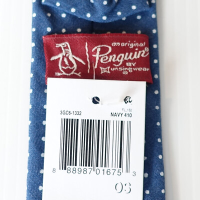 ペンギン ORIGINAL PENGUIN Navy Blue White Pindot Dot Cotton Woven Slim Tie