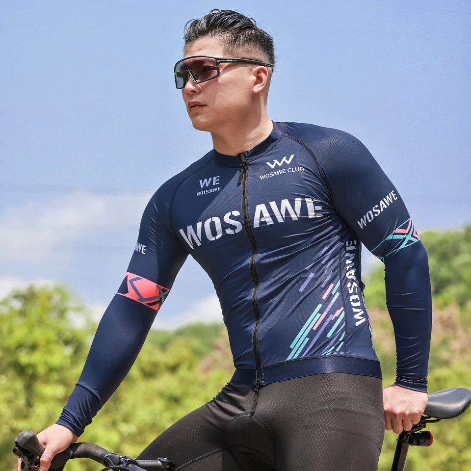 WOSAWE Men Cycling Top Moisture Wicking High Elasticity Skin-friendly YKK Zipper - Image 2 of 4