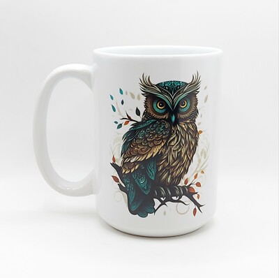 Owl Stay wise and curious Coffee Tea Mug Cup 15 Oz Ceramic by Mugzan