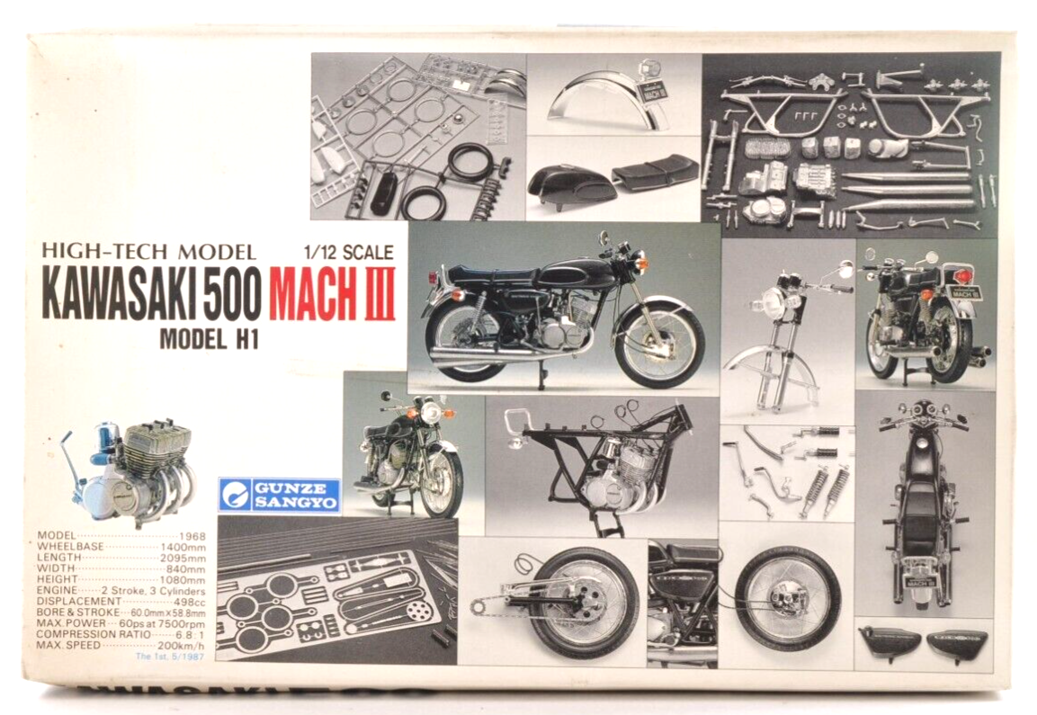 Vintage GUNZE SANGYO 1/12 Kawasaki 500 Mach III H1 Model Kit G-623