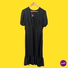 V BY VERY Women's Wrap Midi Dress, V-Neck, Black, UK 16 | EU 44 | US 12