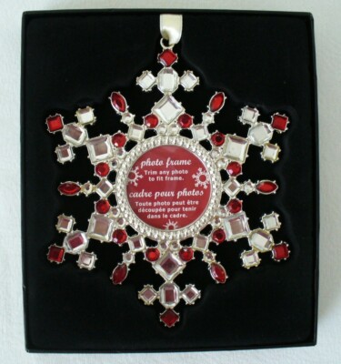 NEW~Box #1~KIRKLAND~Silver Plated~JEWELED~Photo~CHRISTMAS~Snowflake~5''~ORNAMENT