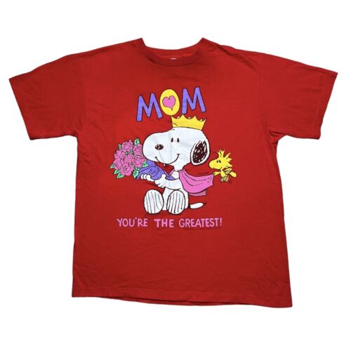 Vintage 90s Peanuts Snoopy Charlie Brown Red Best Mom Mothers Day T Shirt Large