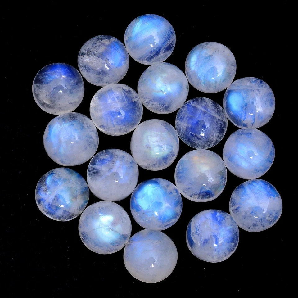 NATURAL RAINBOW MOONSTONE ROUND CABOCHON LOOSE GEMSTONE WHOLESALE LOT - Image 2 of 4