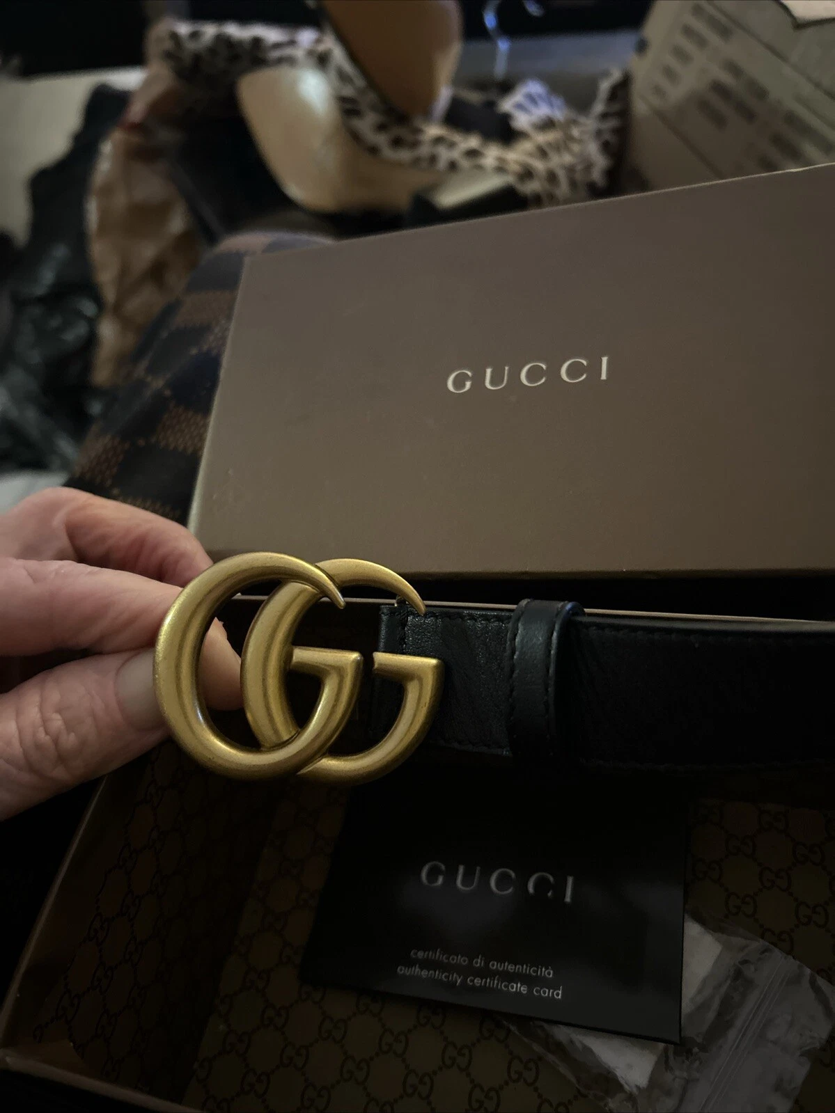 Ceinture logo GUCCI GG 223891 couleur noir unisexe 85/34 boucle dorée neuve