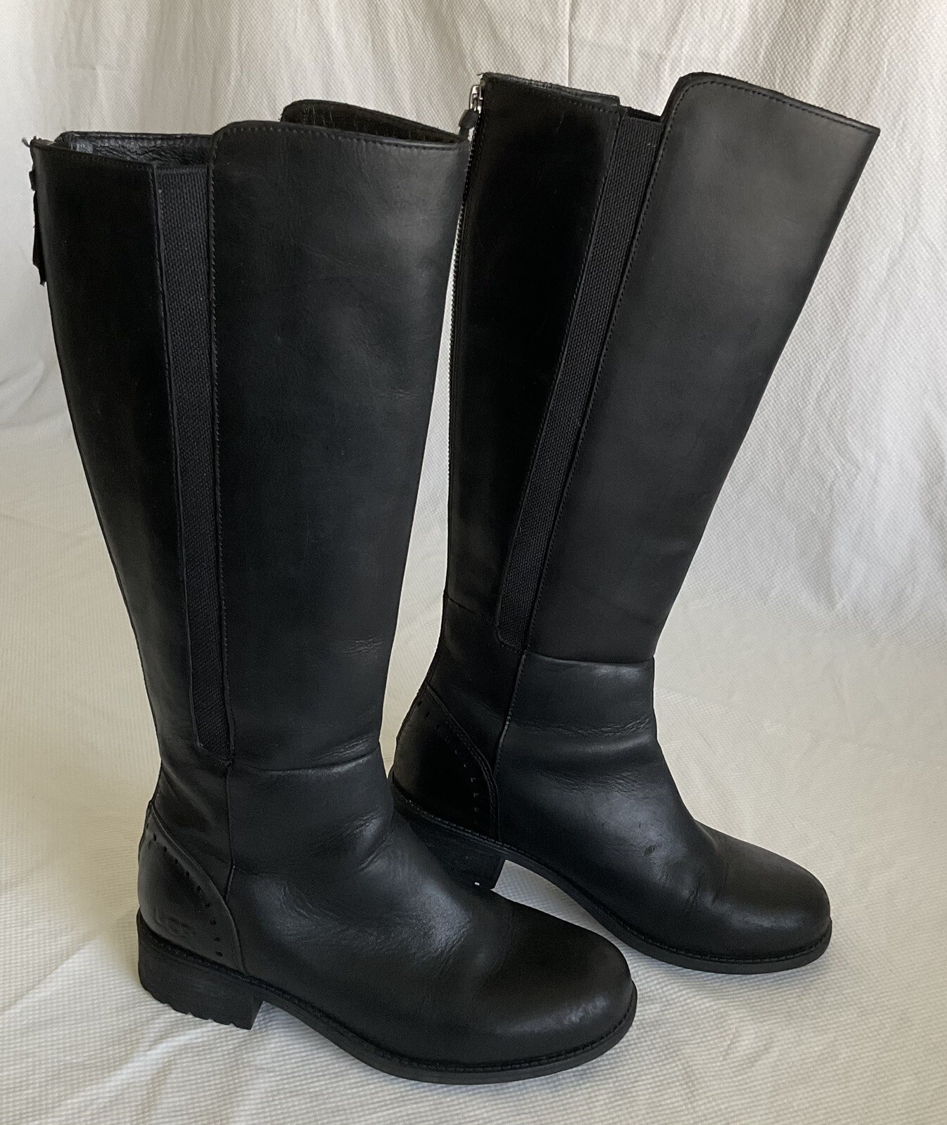 UGG Leather Vinson Riding Boots Black Zipper Knee Tal… Gem