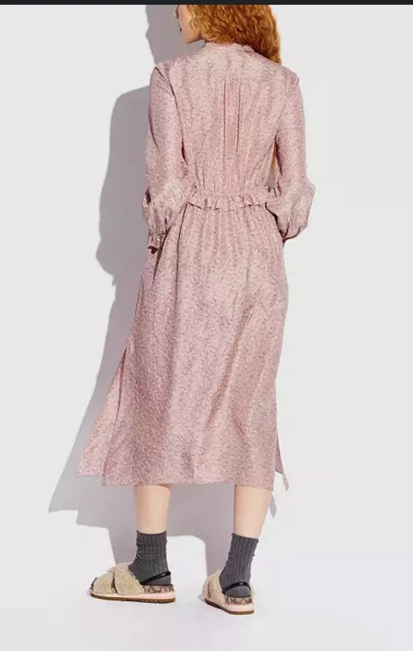 Abito frontale COACH con giogo raccolto taglia 4 100% seta $379