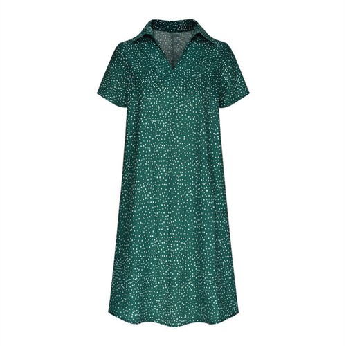 Damen Kurzarm A-Linie-Kleid Sommerkleid Tupfen Midikleid V-Neck Freizeitkleid - Bild 14 von 18