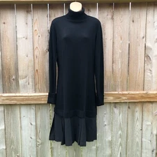 Soft Surroundings Black Chloe Turtleneck Sweater Dress Pleated Hem Size M Tall