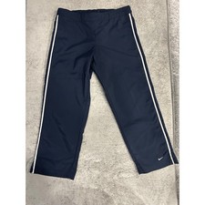 Vintage Nike Navy Blue Track Pants White Side Stripe Elastic Waist Small 113
