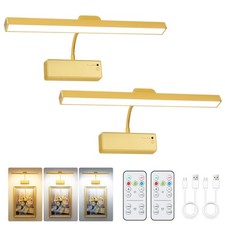 2 Pack 15'' Picture Lights for Wall, 4000mAh Rechargeable, Gold