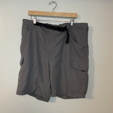 Lands End Shorts Mens XL 40-42 Gray Cargo Hiking Outdoor Belted Clasp Pockets