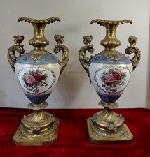 PAIR OF BONN VASES OR AMPHORAE. CERAMIC AND BRASS FITTINGS. GERMANY. 19TH CENTUR