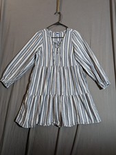 Old Navy 90's Blue Striped Lace Up Tiered Long Sleeve Swing Dress Size Small