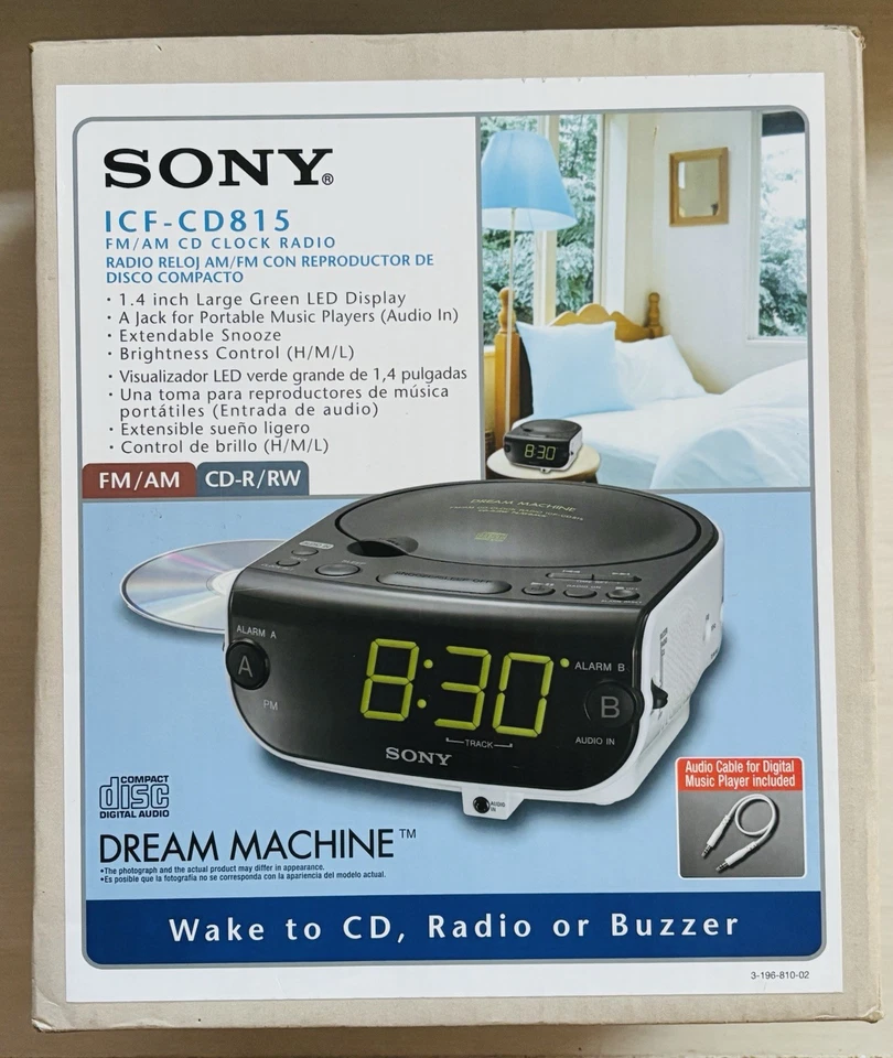 Sony Dream Machine ICF-CD815 Dual Alarm Clock Radio Stereo CD Player~NEW IN BOX - Image 2 of 4