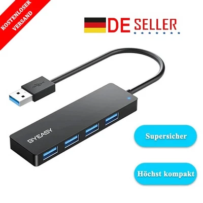USB 3.0 Hub: Ultraflacher 4-Port-Adapter für Mac,Laptop,PC & USB-Geräte - Bild 1 von 4